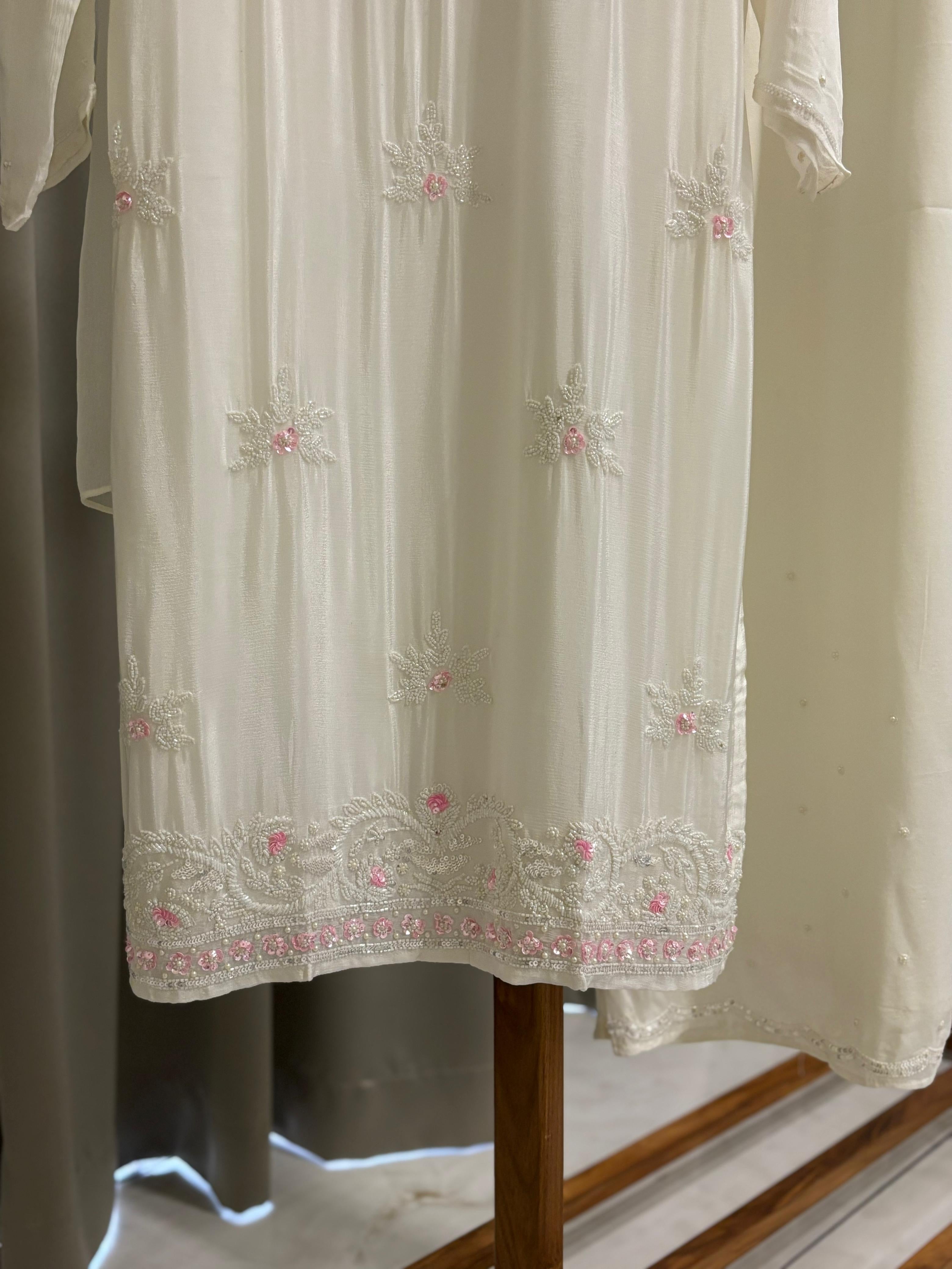 Premium Handworked Partywear Chinnon Suit