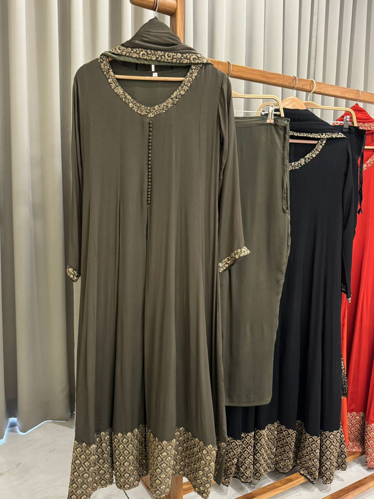 Premium Chinnon Handworked Front-slitted Anarkali suit-34681