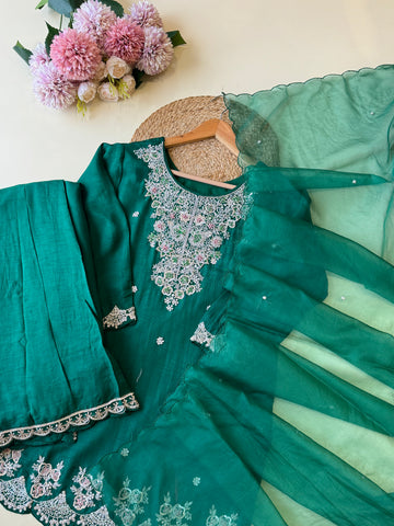 Dola silk short handworked shirt with wide palazzos