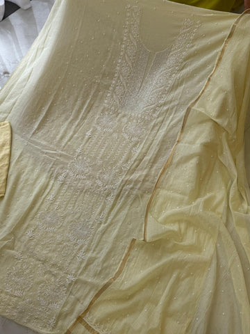 Authentic chikankaari embroidered Unstitched suit- Yellow