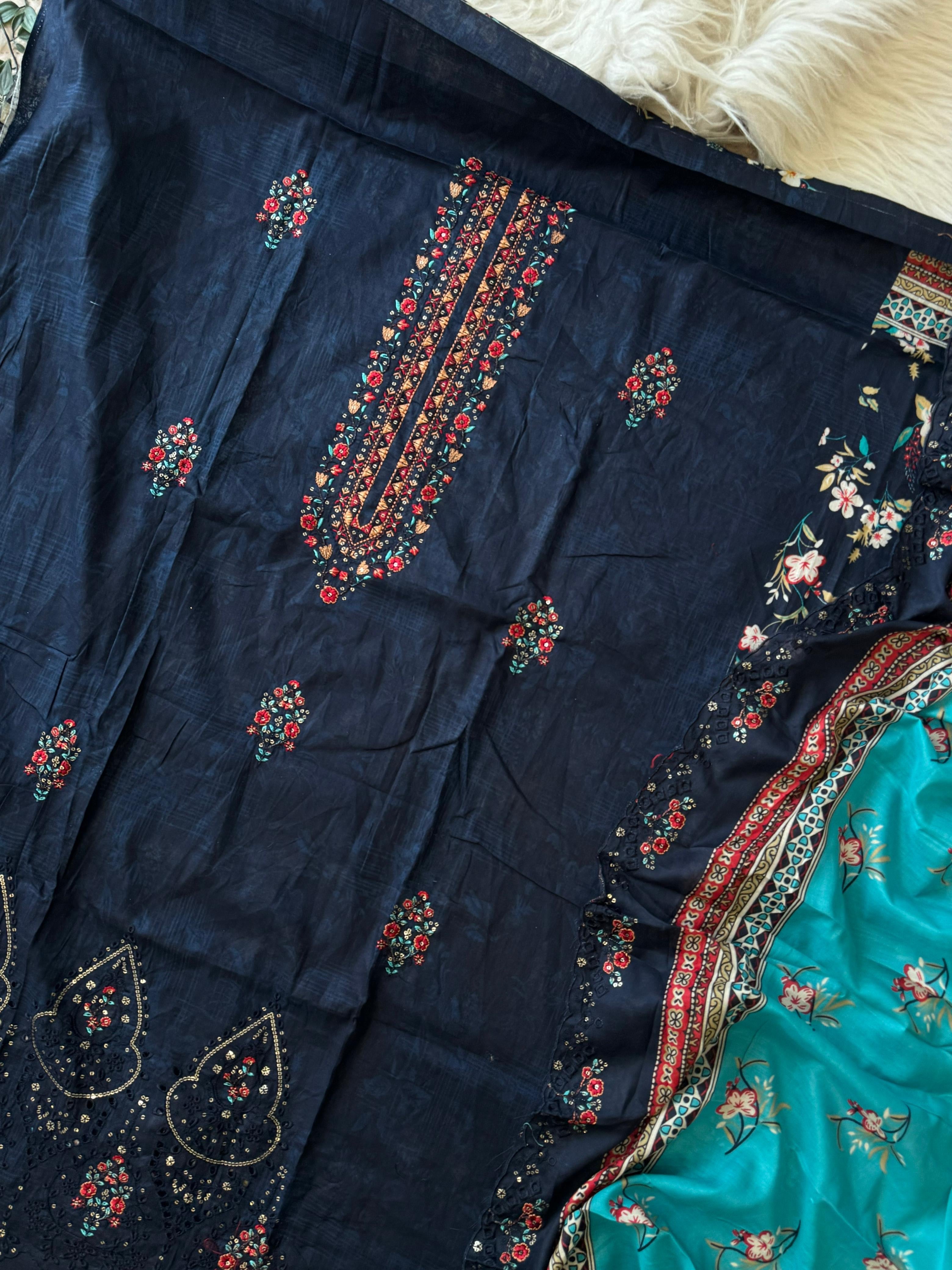 Fully embroidered Cotton suit Ft. Embroidered Dupatta-1266