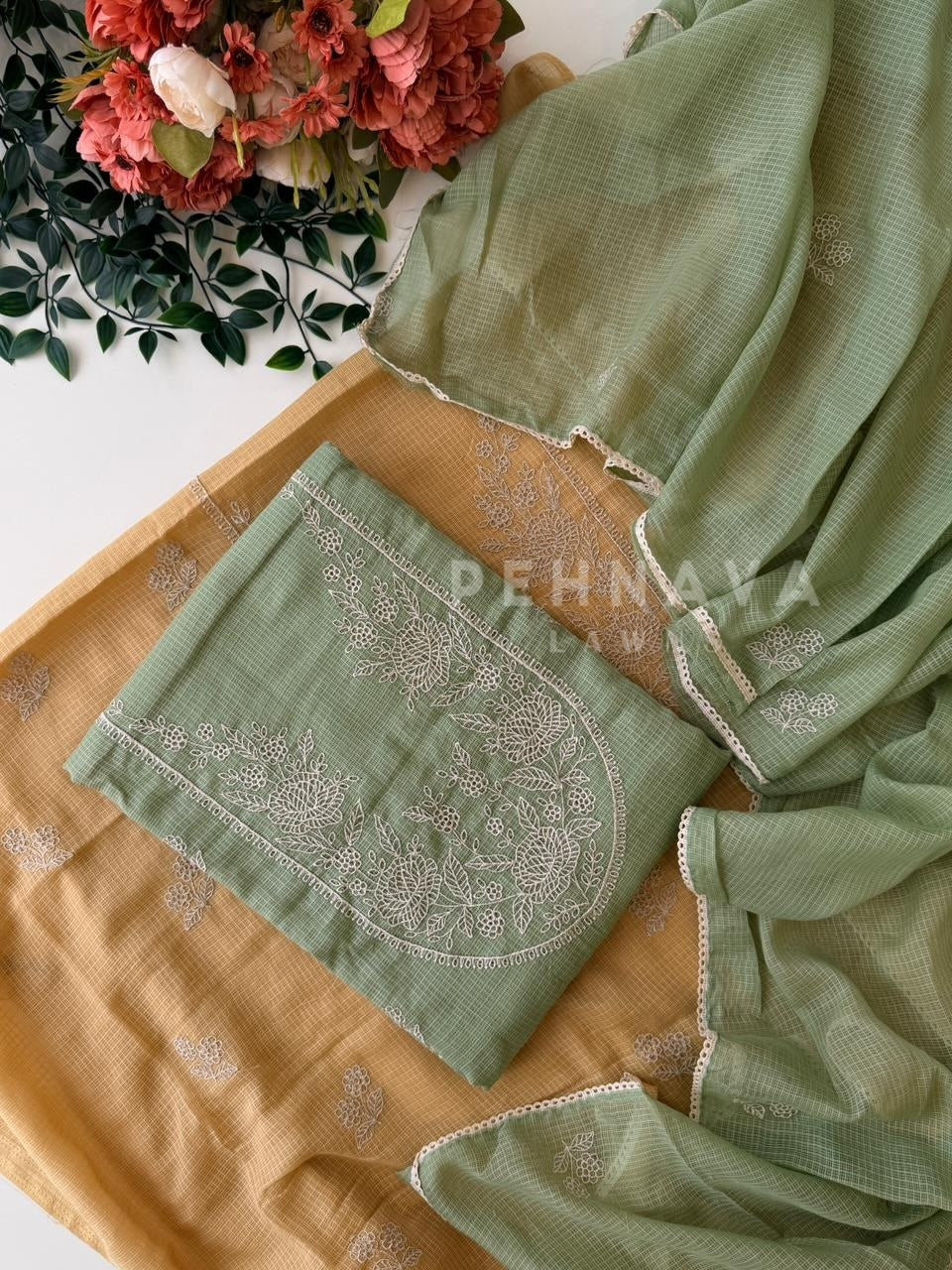 Cotacheck Embroidered Unstitched Suit-4147 - Pehnava Lawns