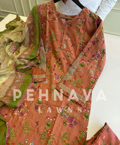 Floral Printed Ethnic Pak-Suit Ft. Chiffon/Cotton Dupatta-227