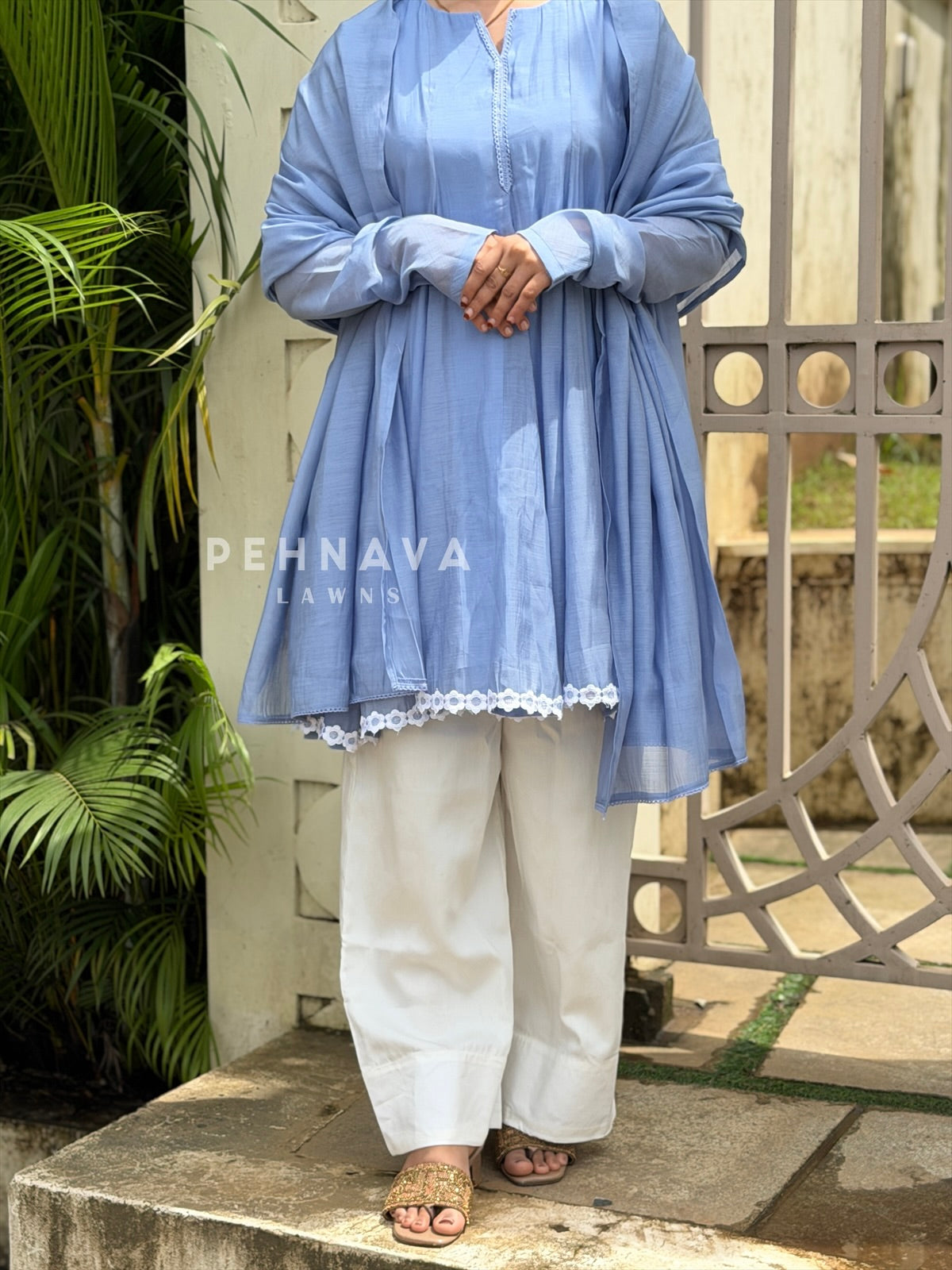 Floral Detailed Tunic set B215 - Pehnava Lawns
