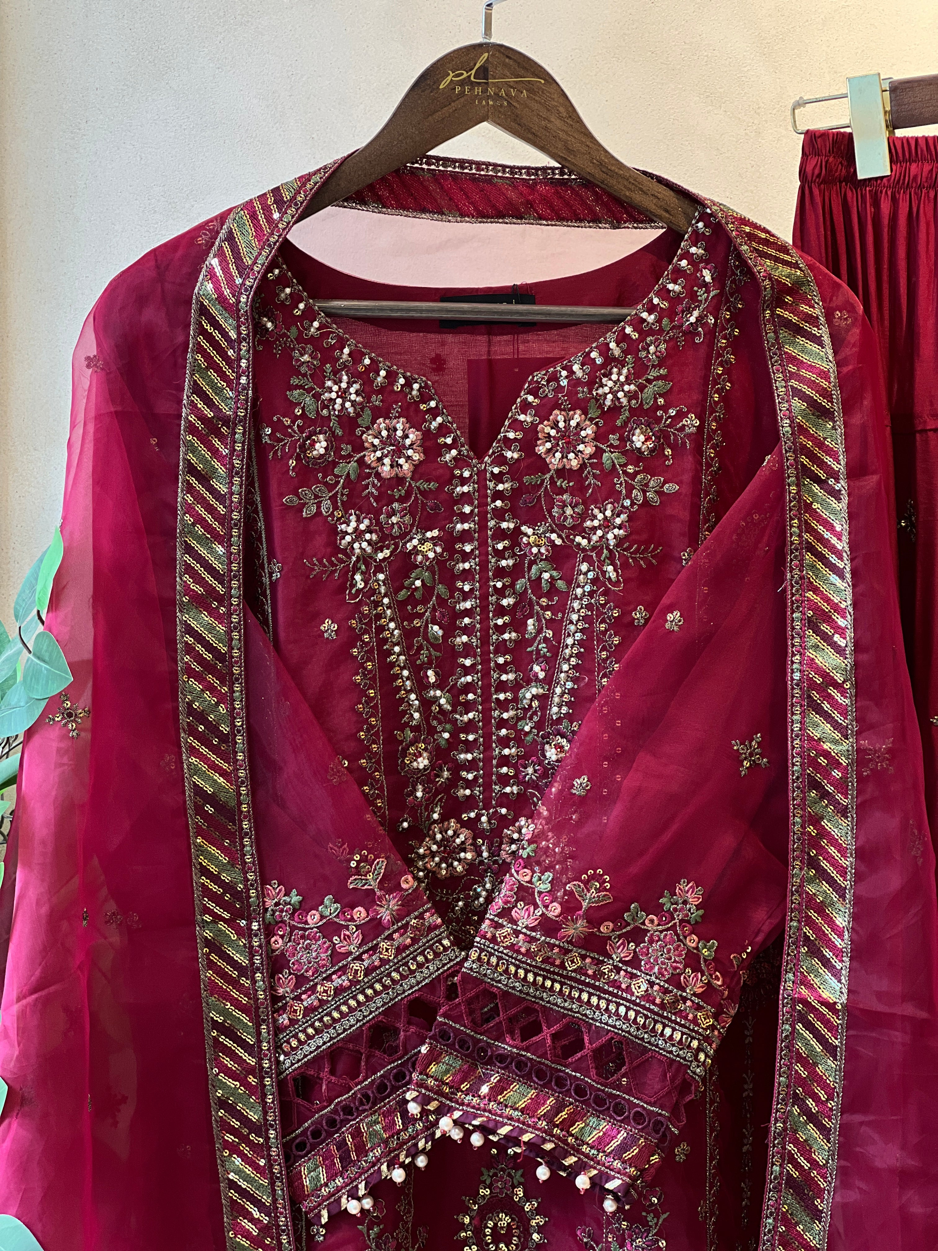 Sadabahar Organza Heavy Handworked Suit