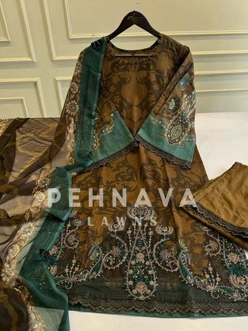 Embroidered Lawn Suit with Printed Dupatta-Chiffon/Cotton-5