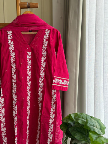 Hot Pink Embroidered Lawn