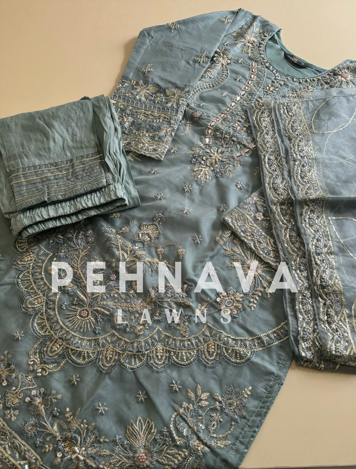 Organza embroidered suit-186