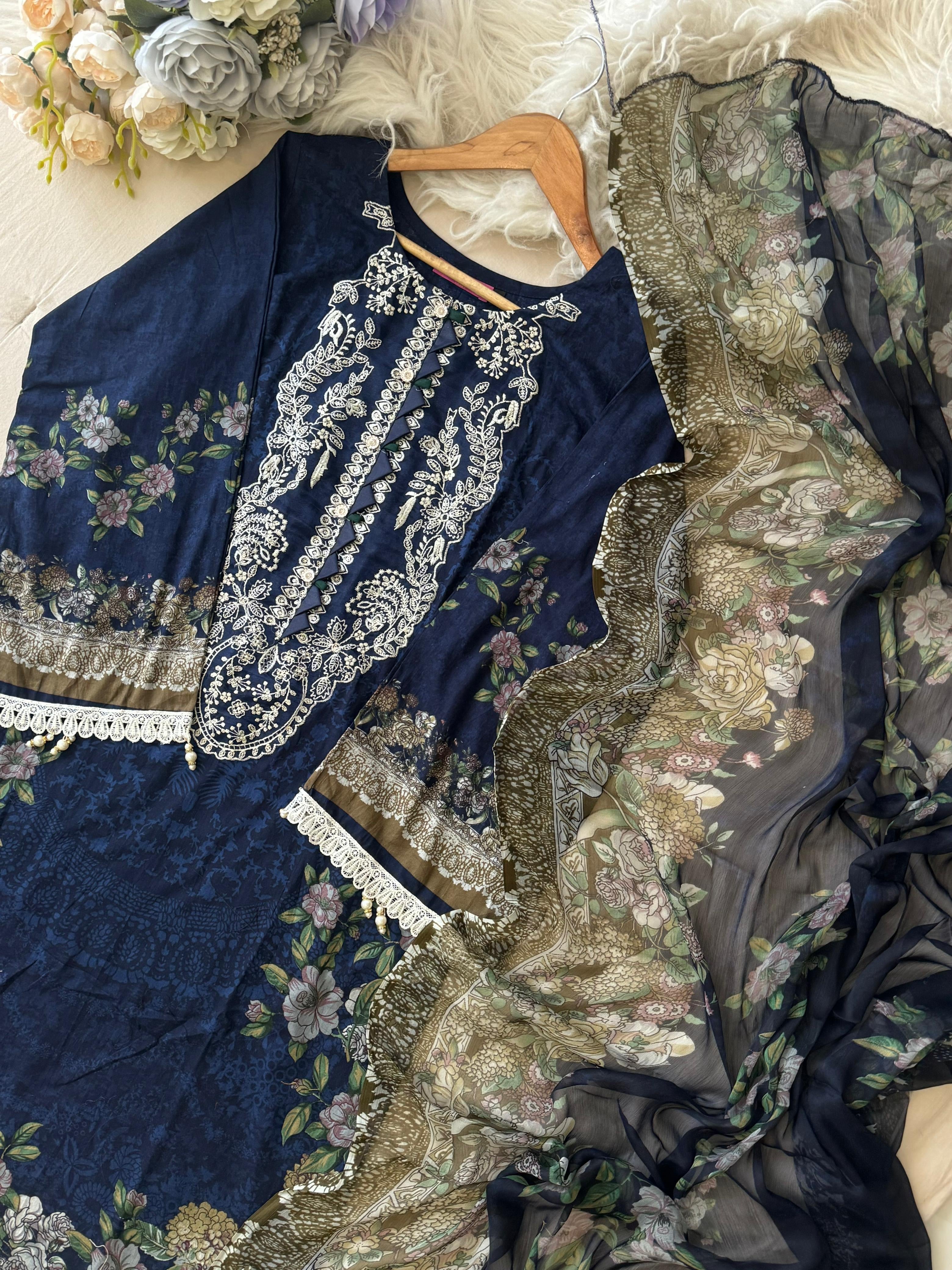 Blue Printed Pakistani Cotton Suit