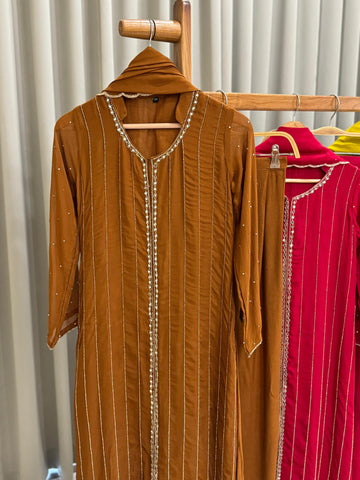 Front-Slitted Handworked Georgette Suit-4959