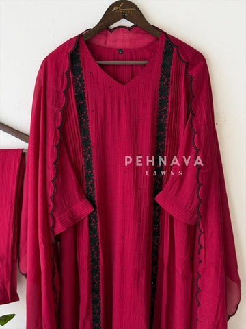 Magenta hand worked Three Piece Suit
