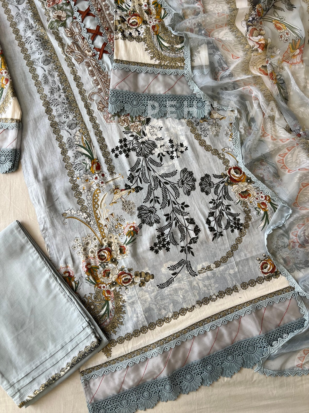 Cotton Lace Detail Suit Set-1481