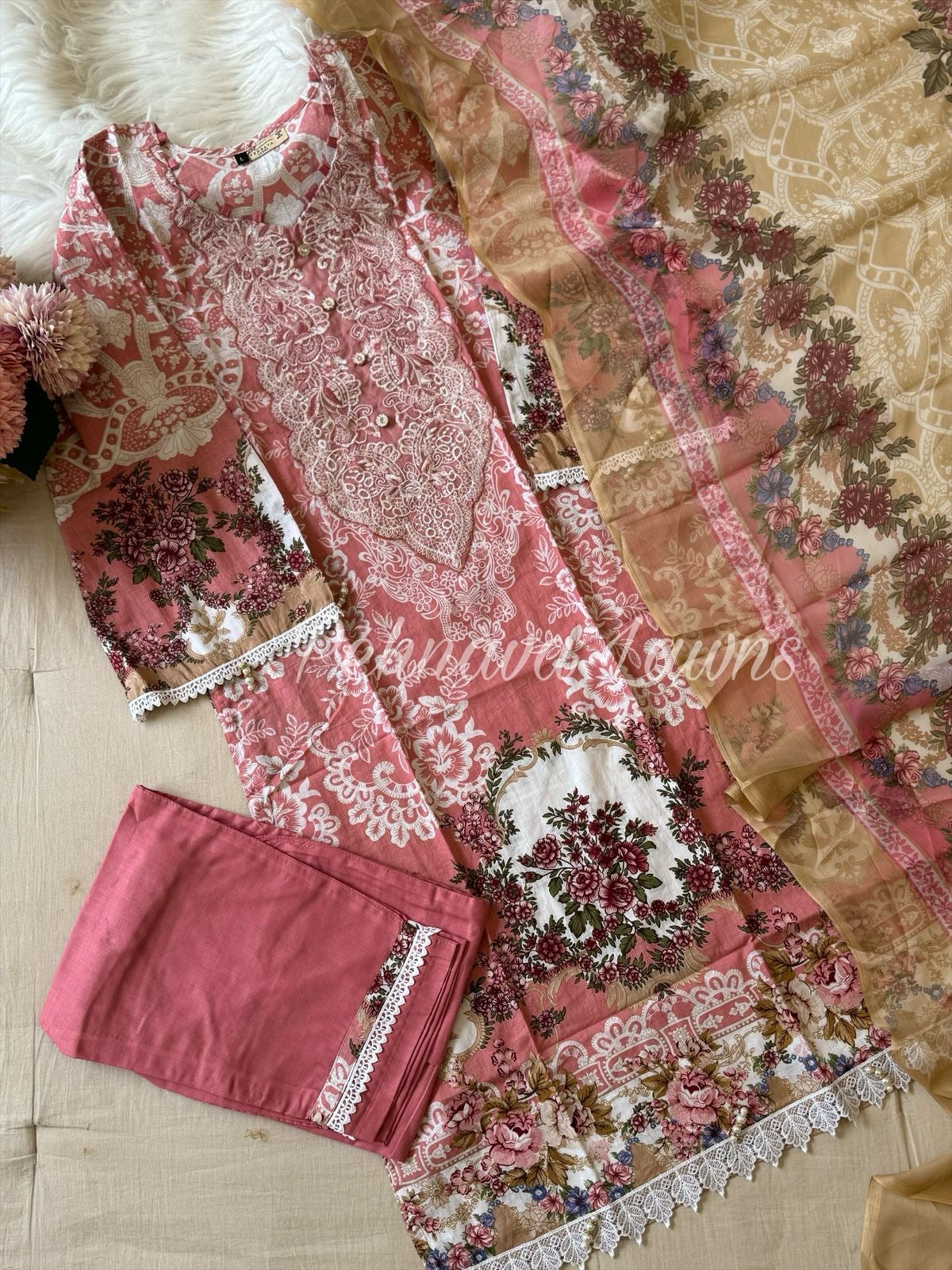 Floral Printed Cotton Suit 589