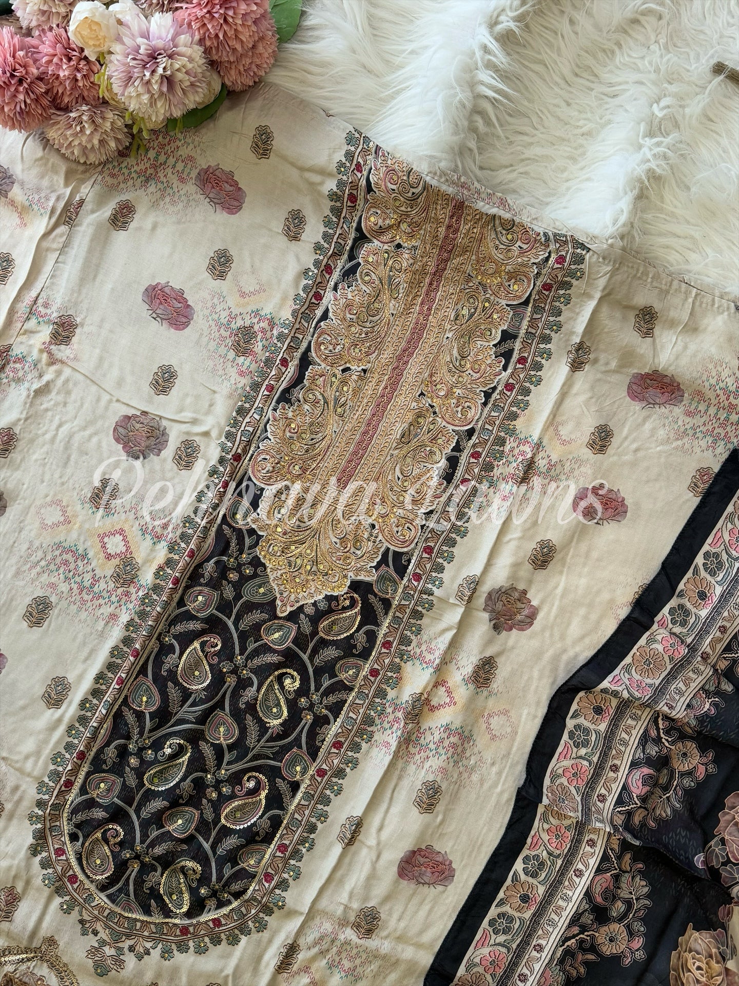 Pure  muslin with detailings  and muslin Dupatta-281