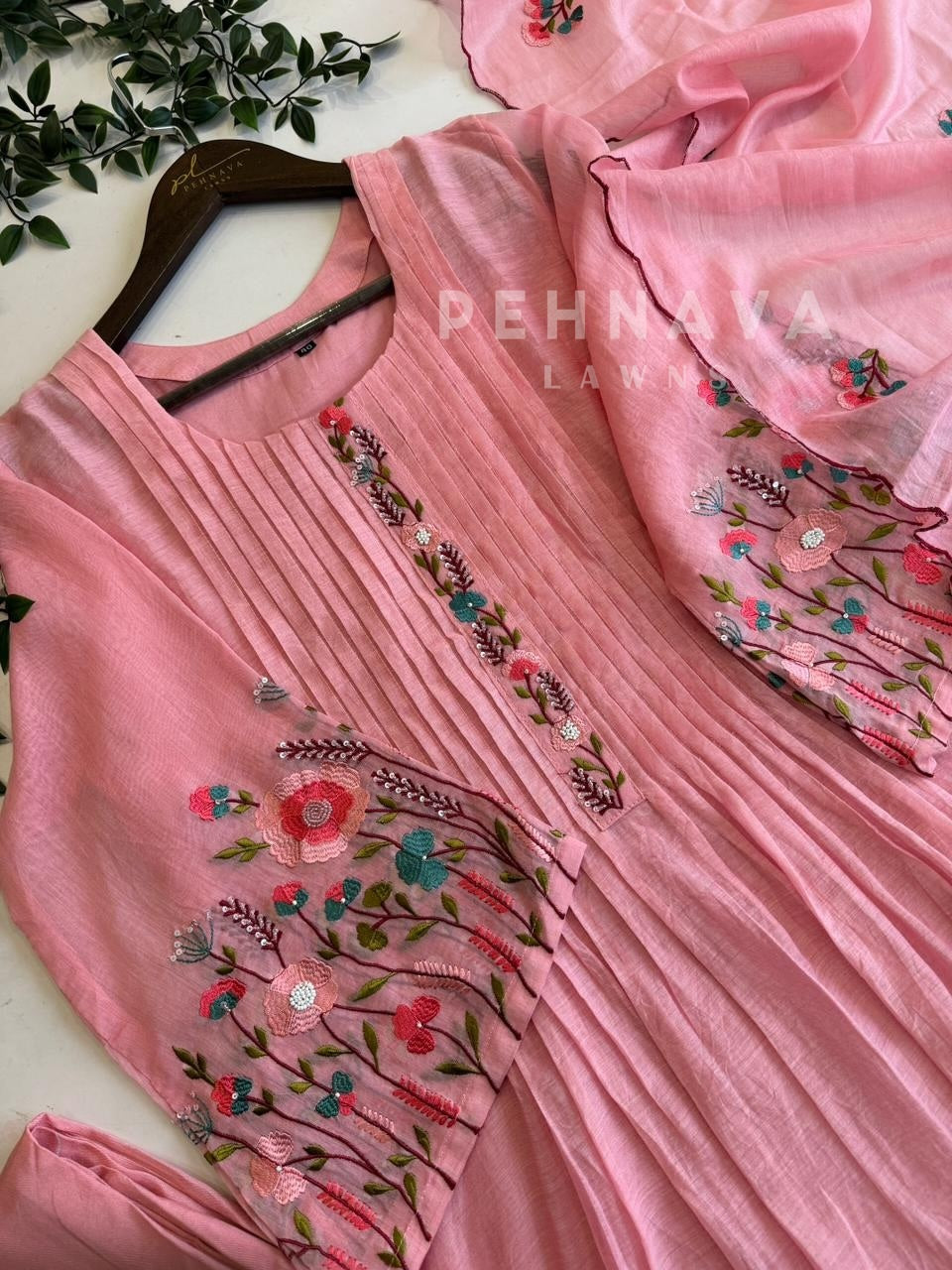 Mul Chanderi Embroidered Suit