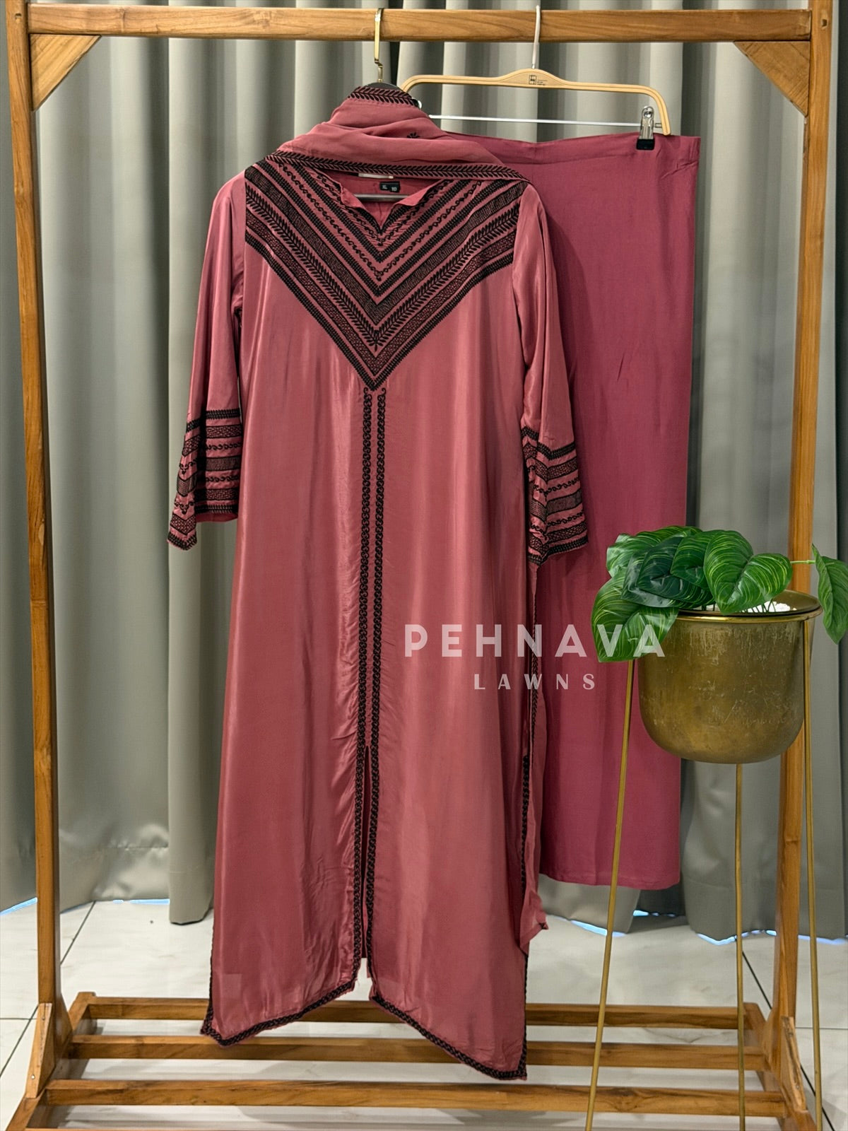 Crepe Embroidered Yoke Three Piece Ensemble
