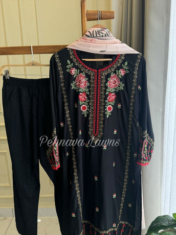 Semistitched Rayon Embroidered Suit