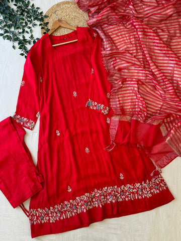 Vibrant Red Pure Chanderi Suit