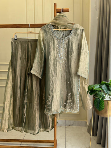 Premium Grey Organza Suit with Intricate Embroidery