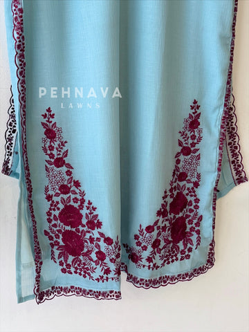 Crushed Cotton Embroidered Ensemble