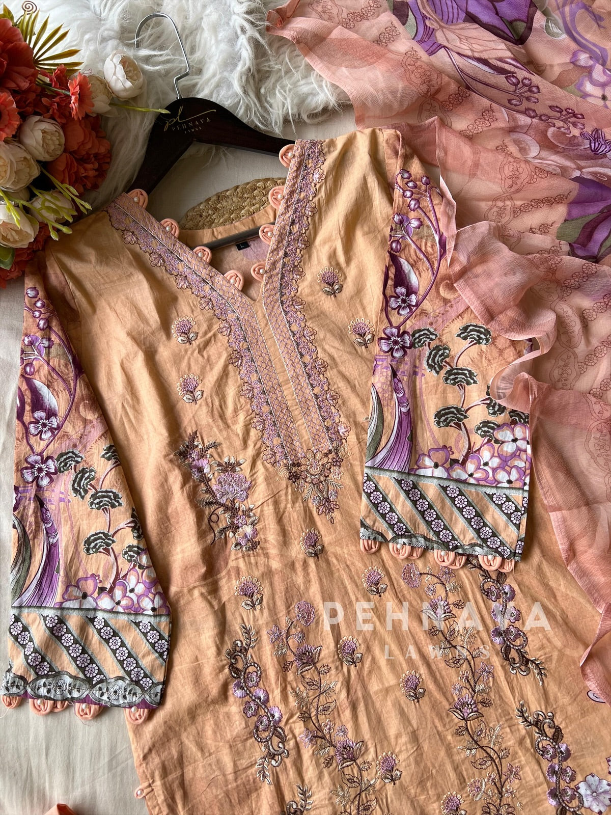 Floral Embroidered Cotton Suit -4104