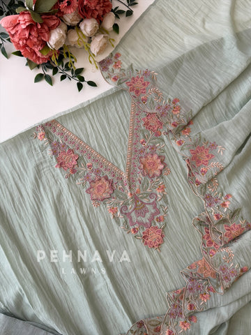 Chanderi Floral Embroidered Unstitched Suit 627