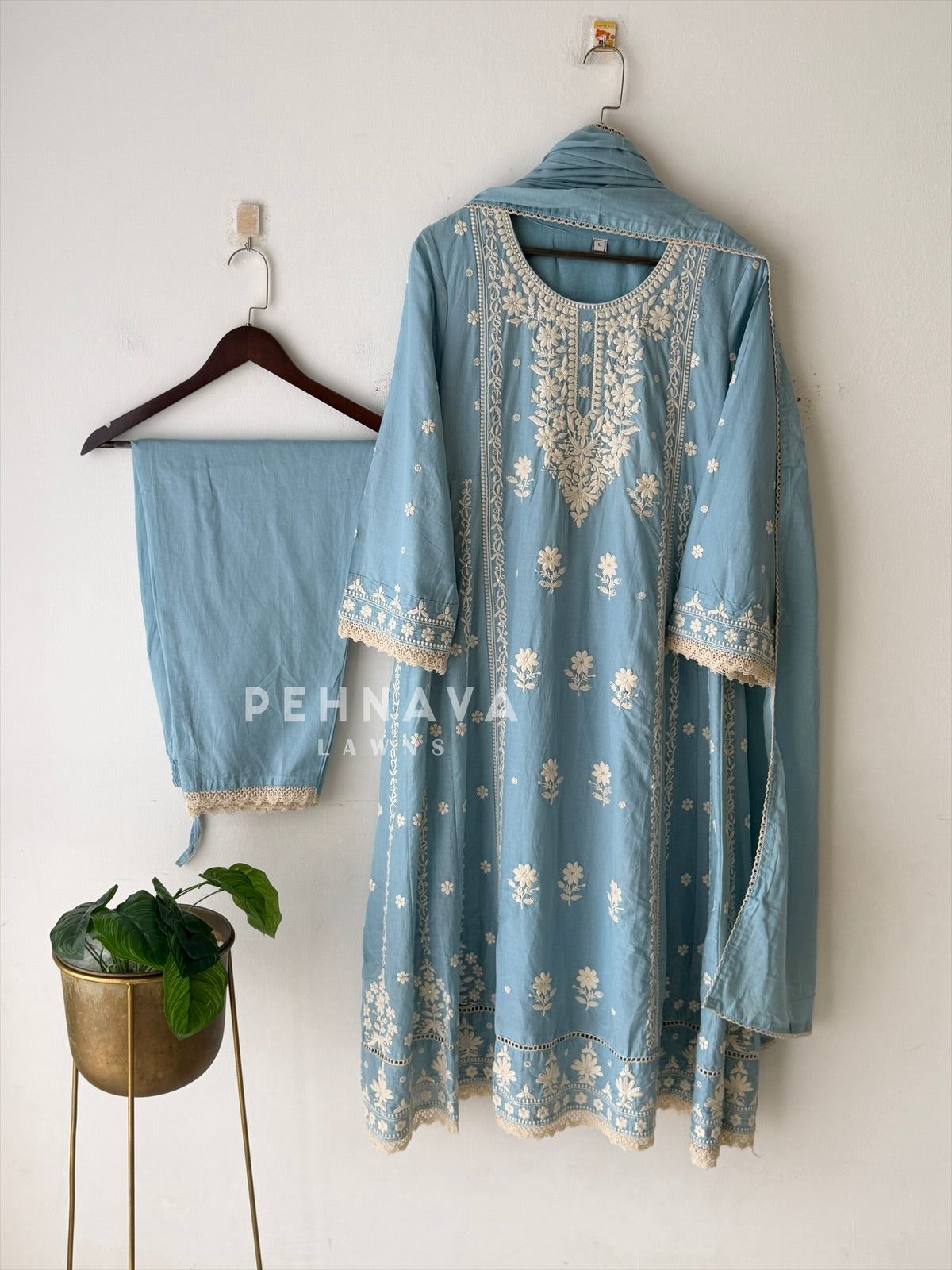 Cotton Chikankari Embroidered Ensemble-LRC 346