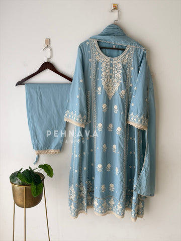 Cotton Chikankari Embroidered Ensemble-LRC 346