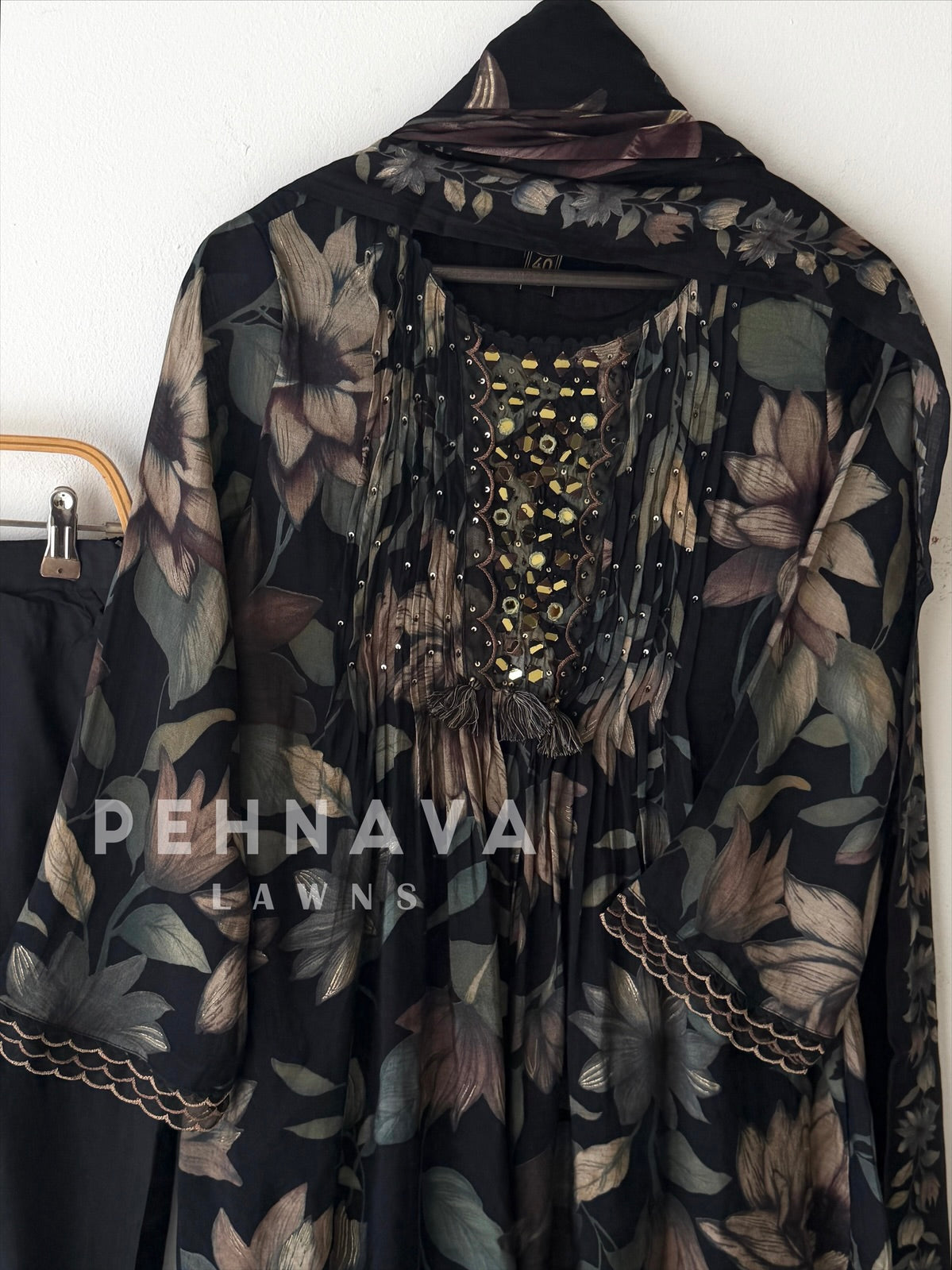 Mirror Embellished Printed Suit-13136