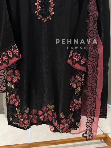 Floral Embroidered Three Piece Suit-1590