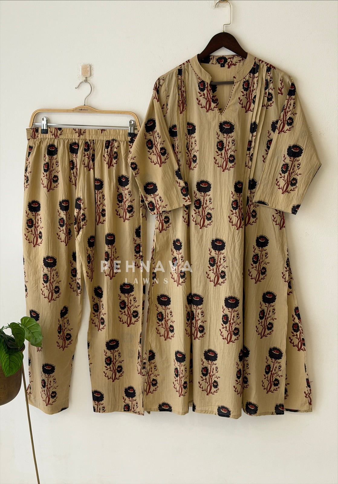 Pleated Yoke Floral Printed Two Piece Set 3089