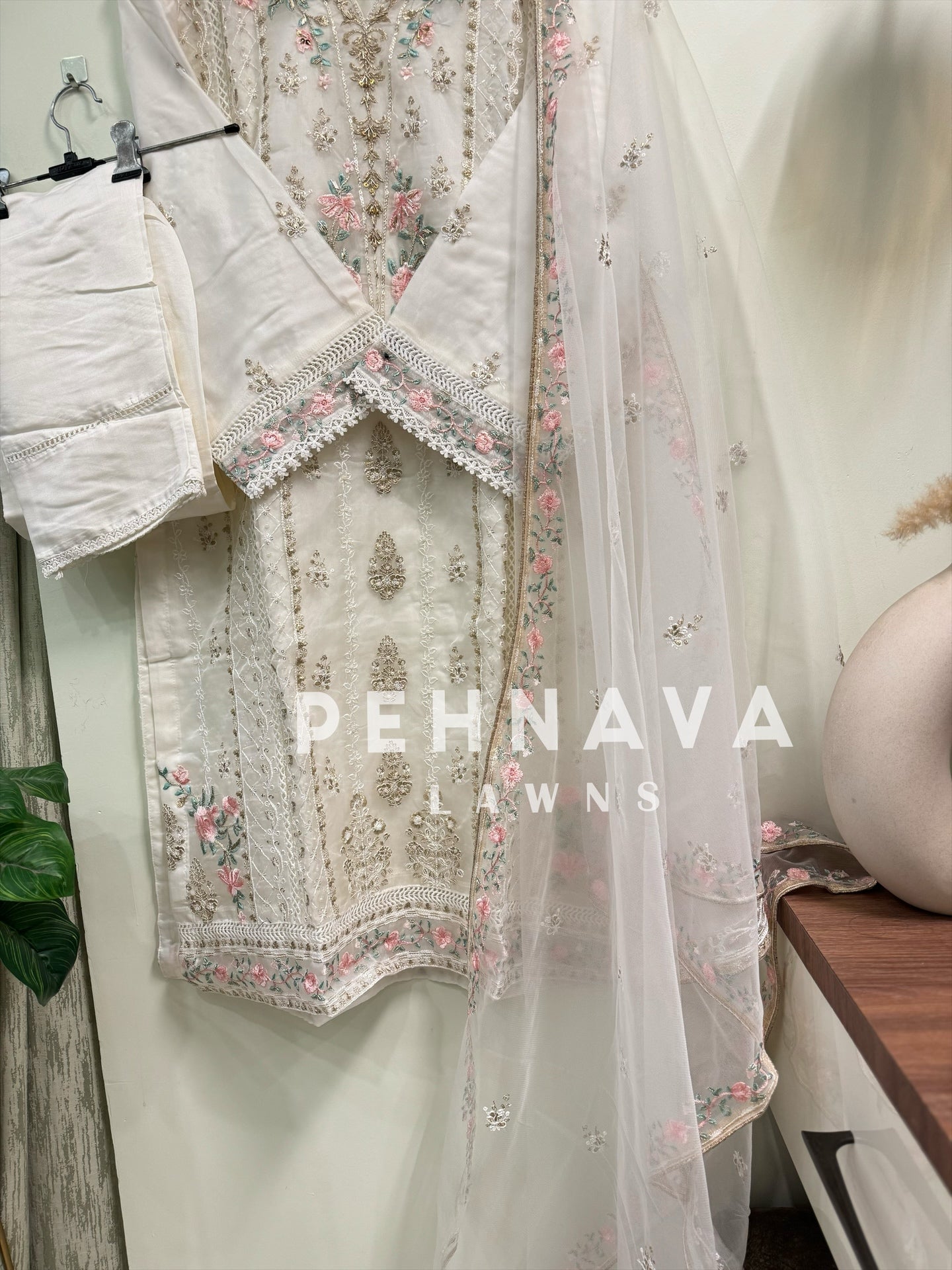 Organza embroidered suit-1232
