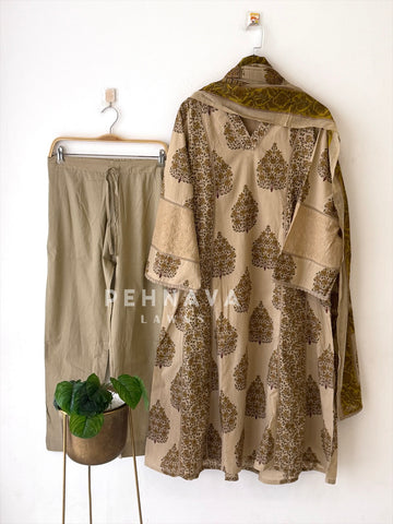 Block Printed A-Line Three-Piece Set-13104