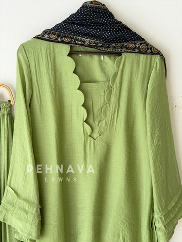 Farshi Shalwar Set with Ajrak Printed Dupatta-B269 (With Assorted Color and print Dupatta)