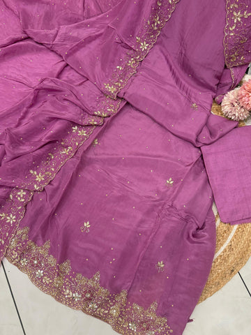 Pure Crepe Handworked Un-stitched suit-1678