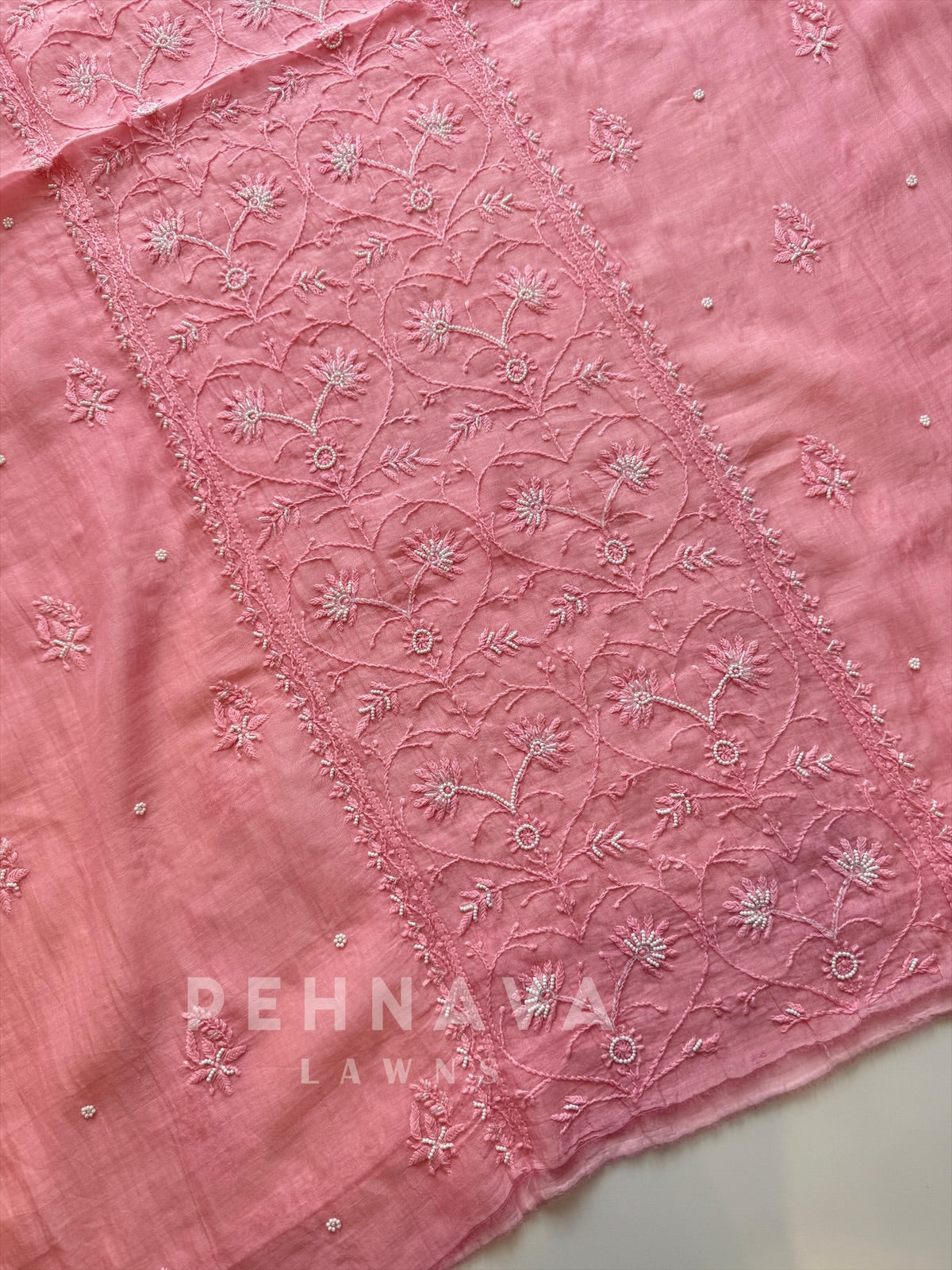 Pink Authentic Chikankari Unstitched  Suit - Pehnava Lawns
