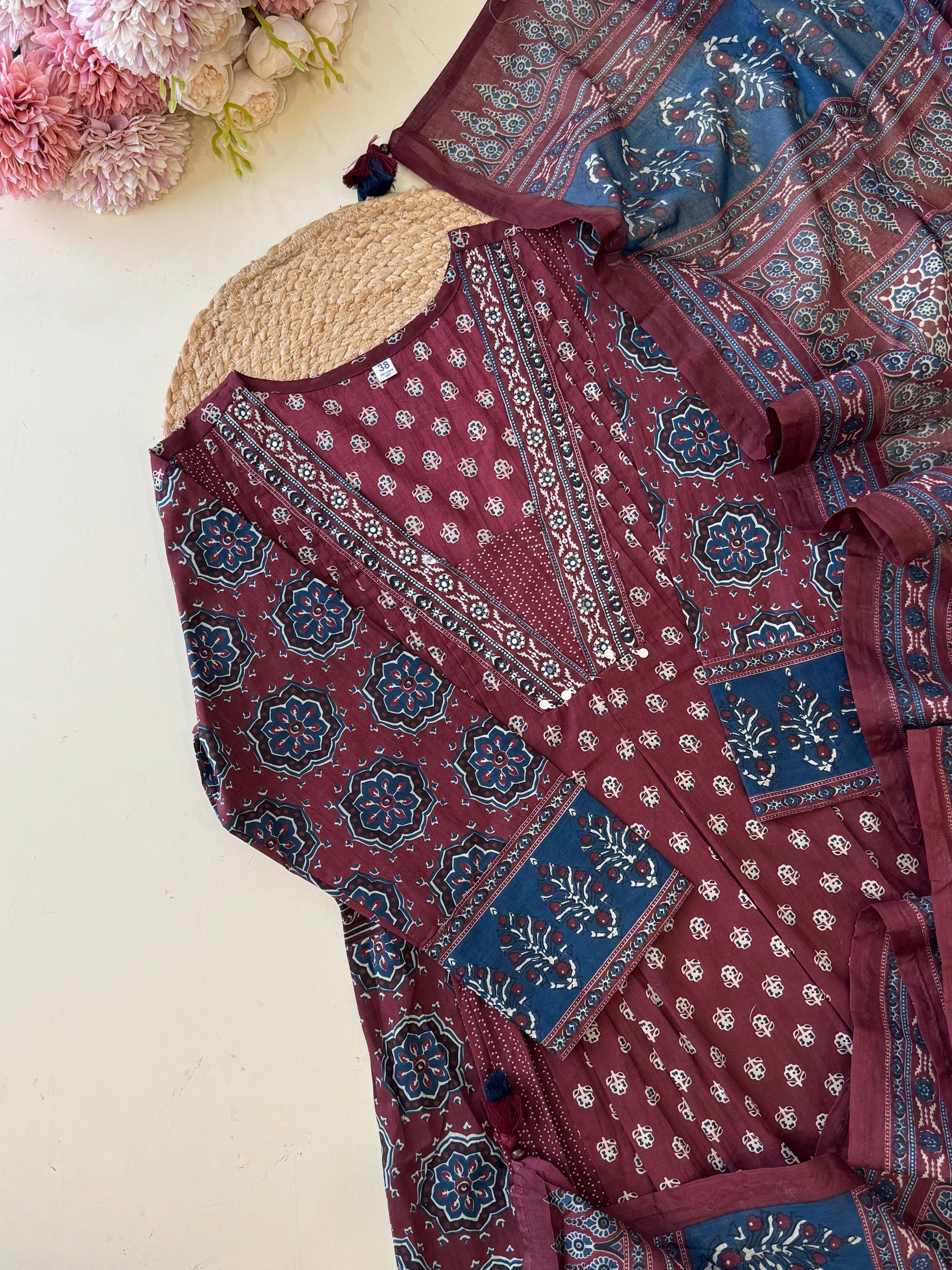 Ajrak Printed Anarkali suit