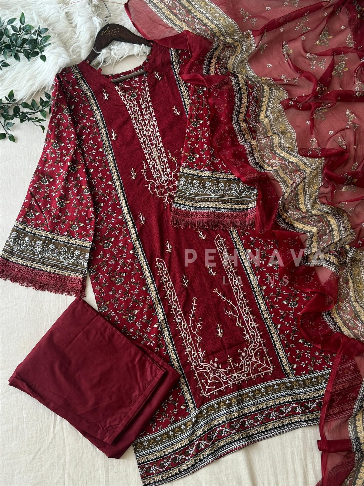 Red Pakistani Printed Suit-AZ-1368-A