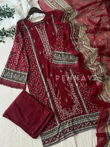 Red Pakistani Printed Suit-AZ-1368-A