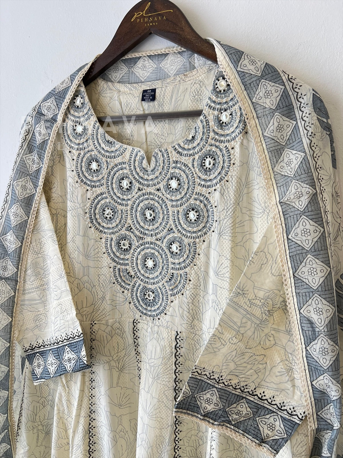 Pure cotton embroidered Anarakali suit - Pehnava Lawns
