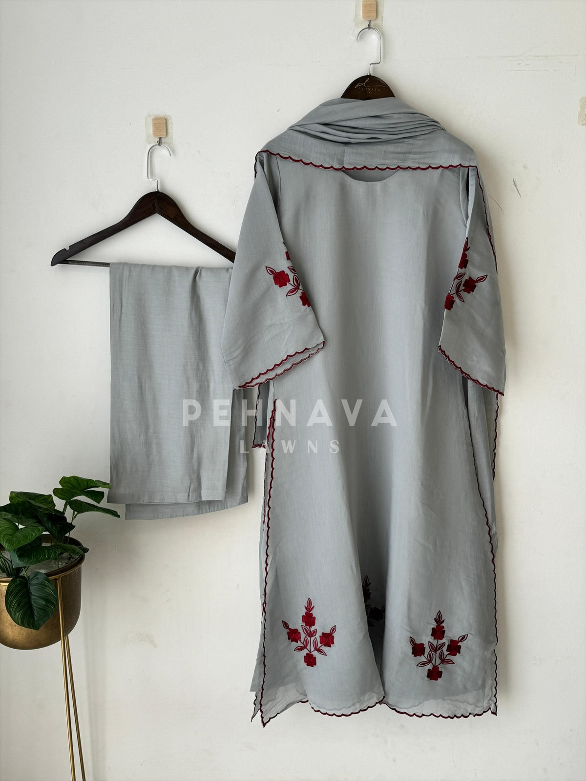 Floral Embroidered Chanderi A-Line Suit Set 3177 DR3