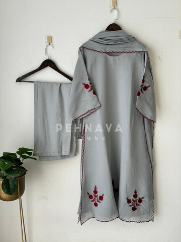 Floral Embroidered Chanderi A-Line Suit Set 3177 DR3