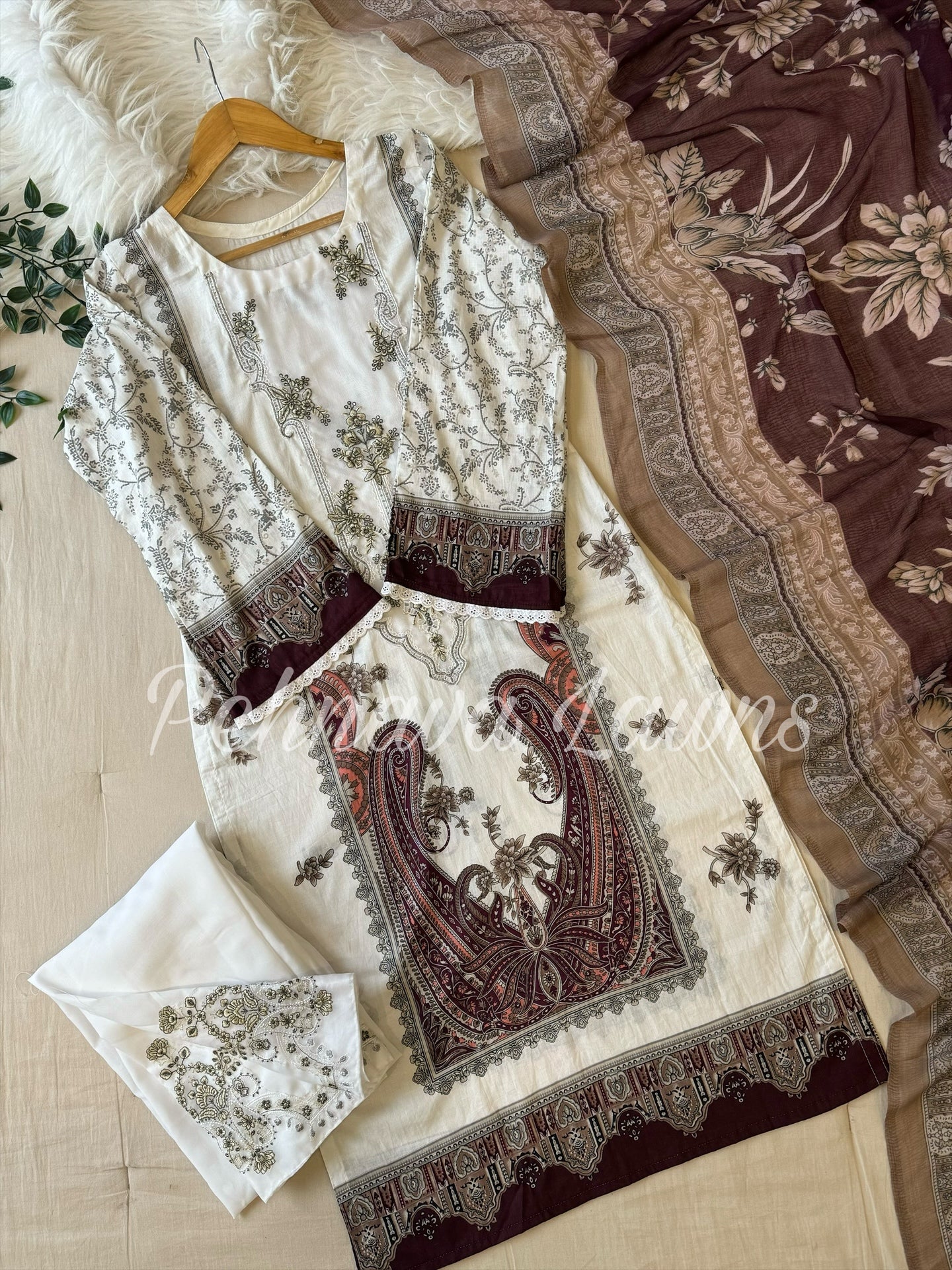 Paki Printed casual suit with chiffon/cotton dupatta -495