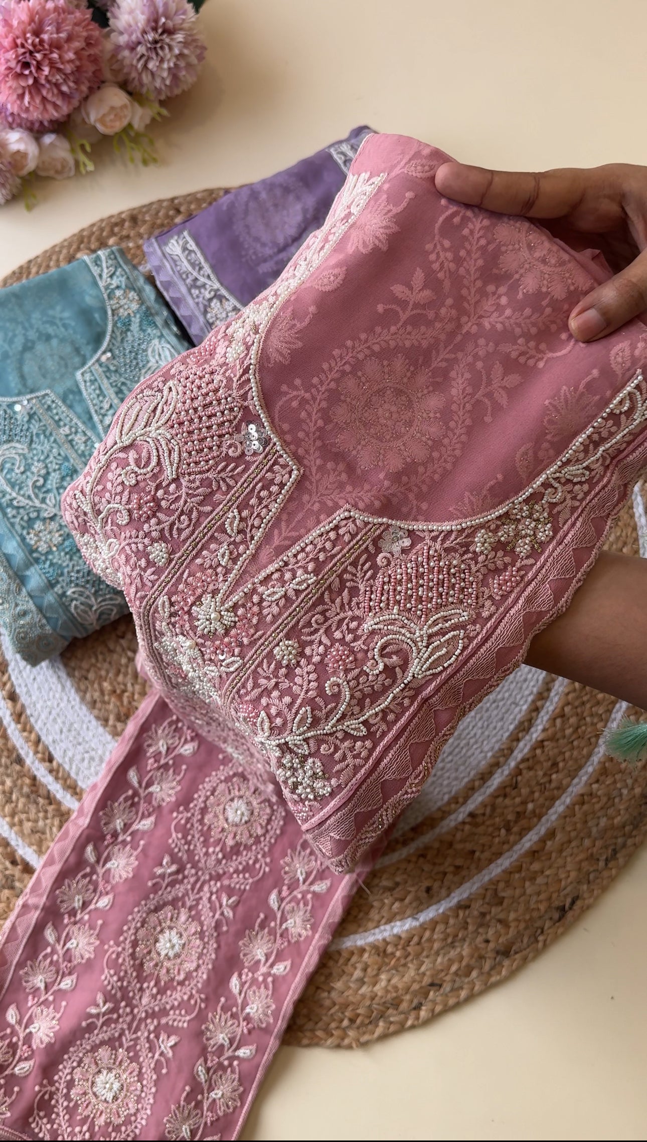 Pure chiffon chikankari handworked suit-9936