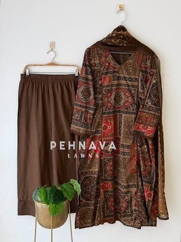 Ajrak Printed Three Piece Set