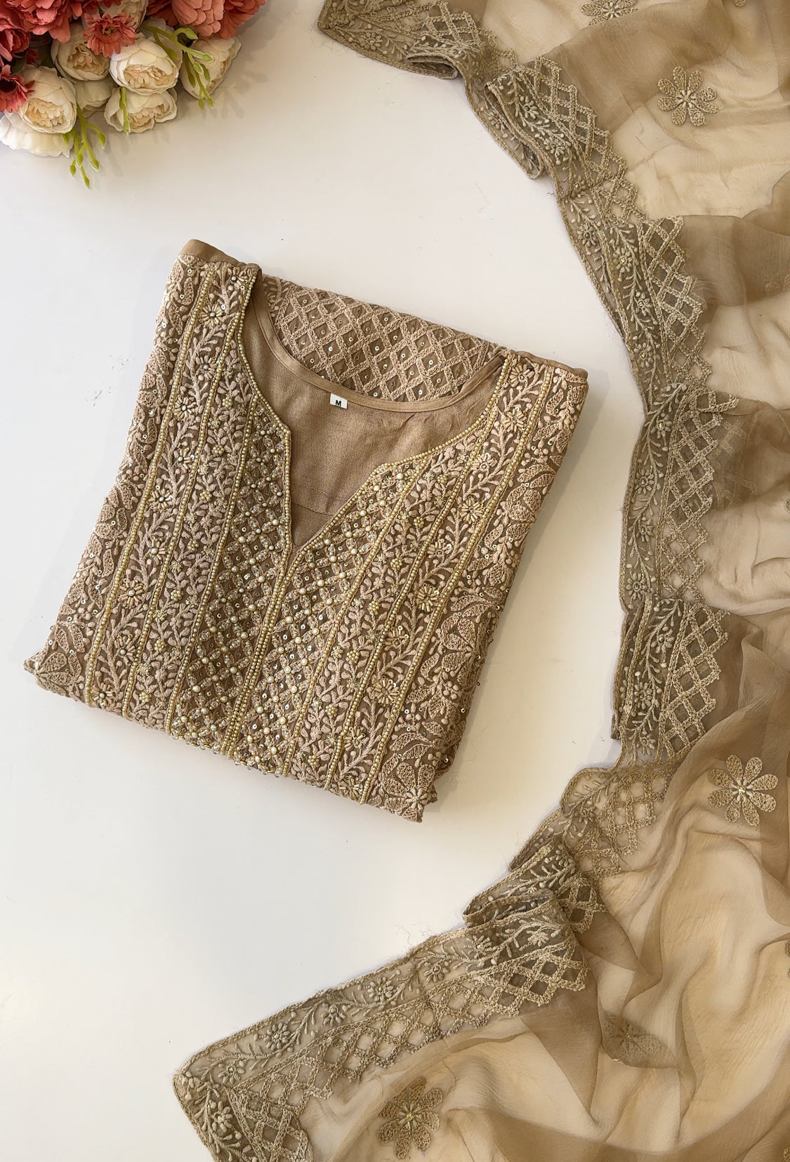 Pure georgette Chikankari embellished suit
