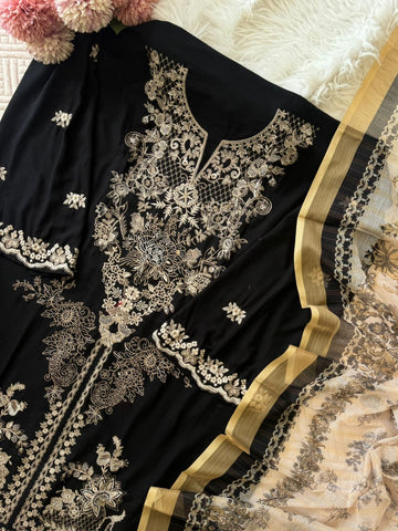 Rayon Embroidered Suit-Black 3639C
