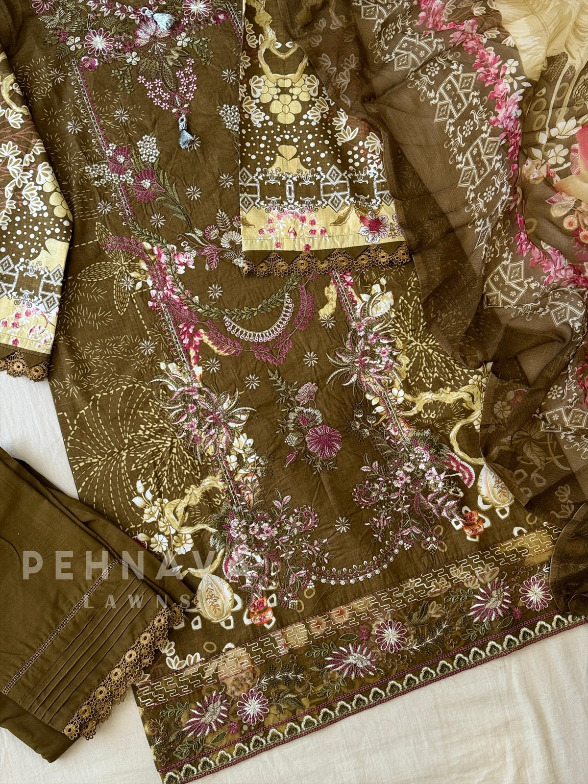 Floral Embroidered Cotton Suit -4107