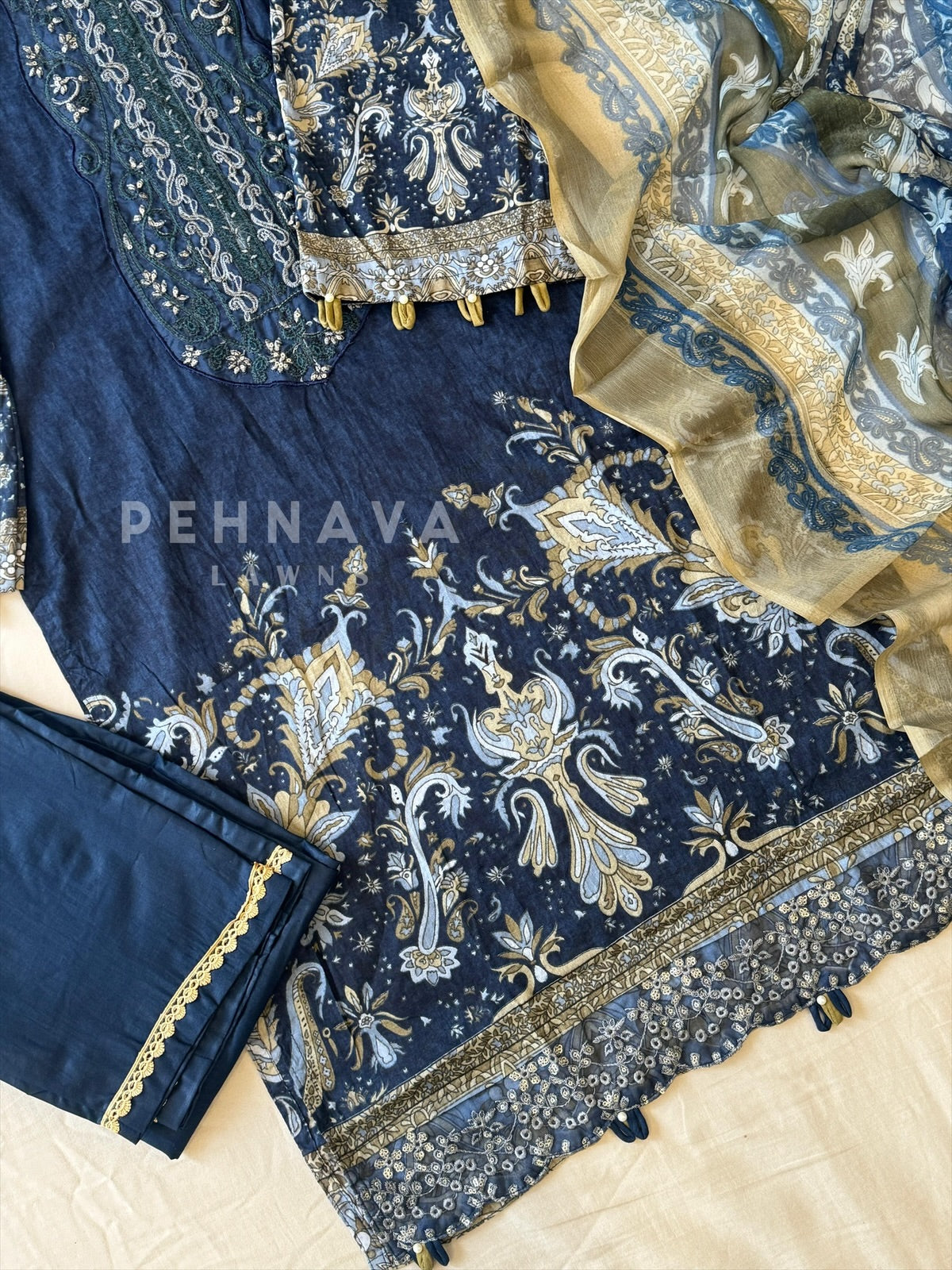 Classic Blue Printed Suit Set-AZ-1458