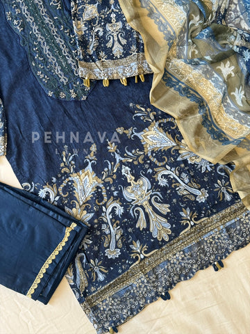 Classic Blue Printed Suit Set-AZ-1458